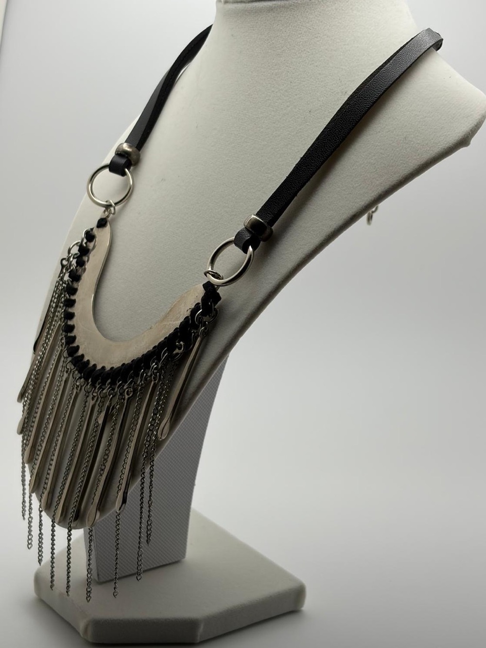 Specialty girl Black and Silver Fringe Bib Necklace